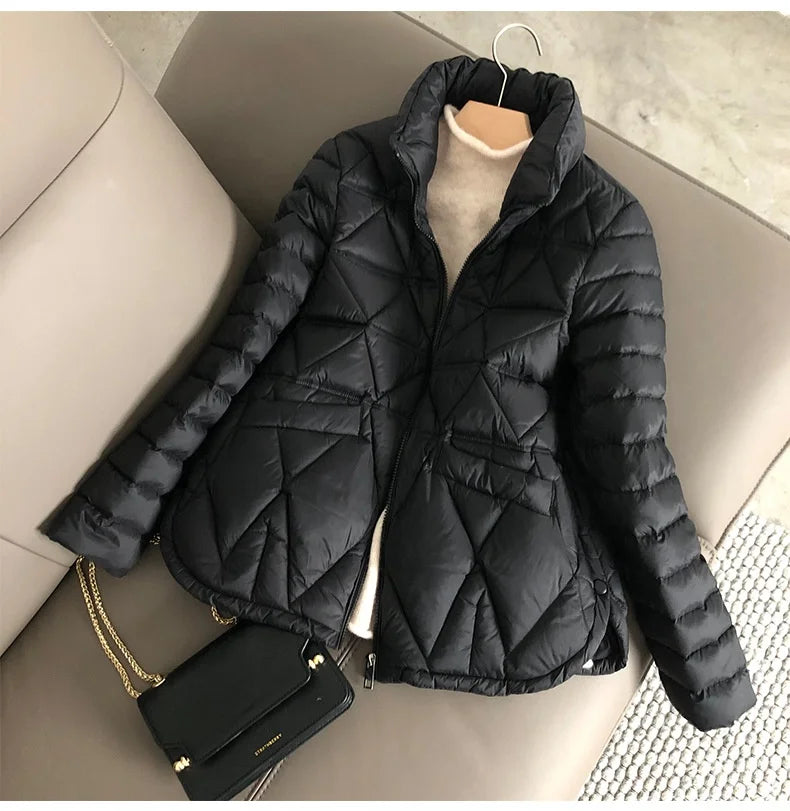Winter Light Down Short Jacket Women 90% White Duck Down Warm Coat Ladies Stand Collar Casual Loose Solid Color Outwear