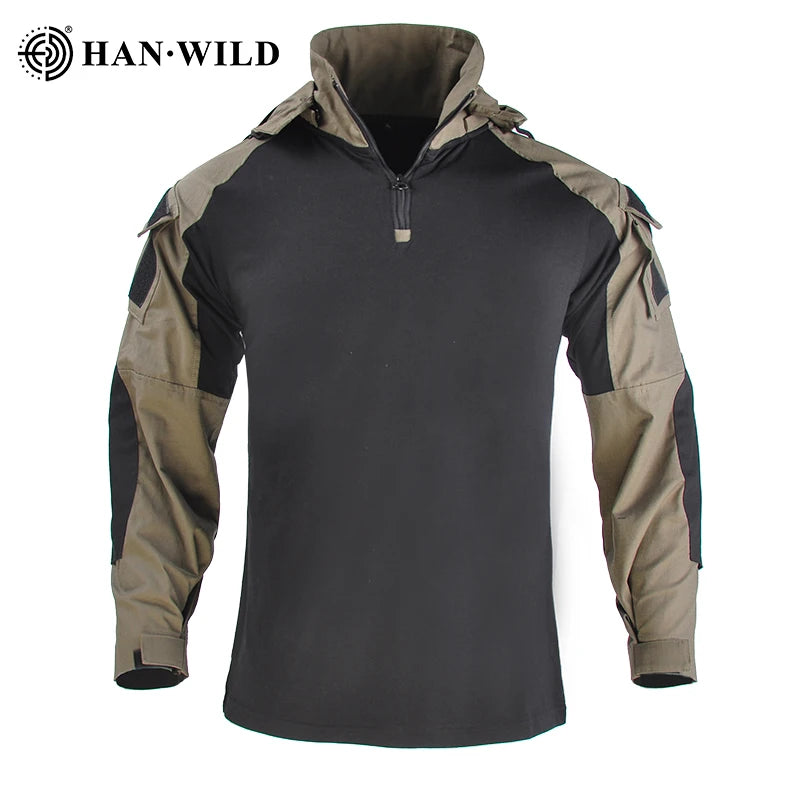 HAN WILD New Upgrade Camouflage Frog Tactical Hoodie T-Shirt Training Sports T-Shirt
