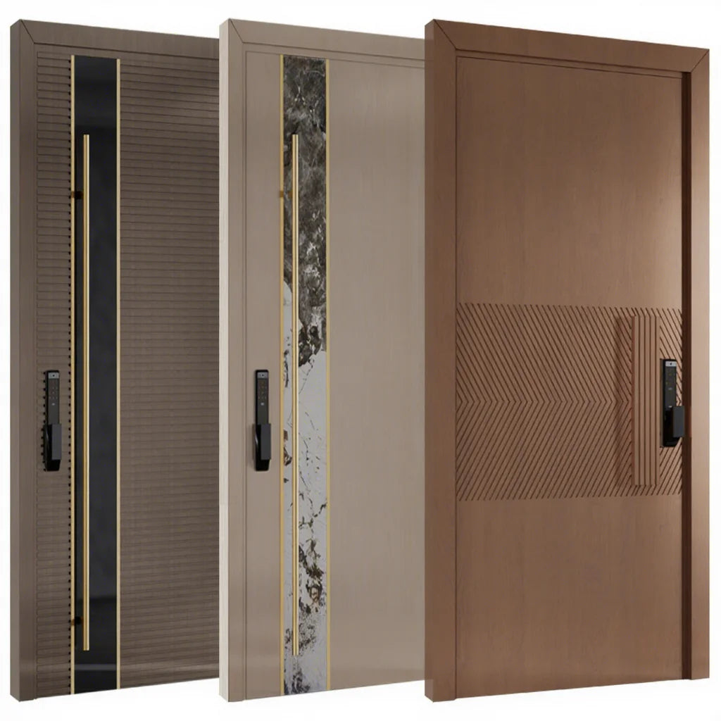 Foshan Yohome Grooved Design Solid Oak External Door and Frame Solid Wood Entry Pivot Doors Wooden Front Door