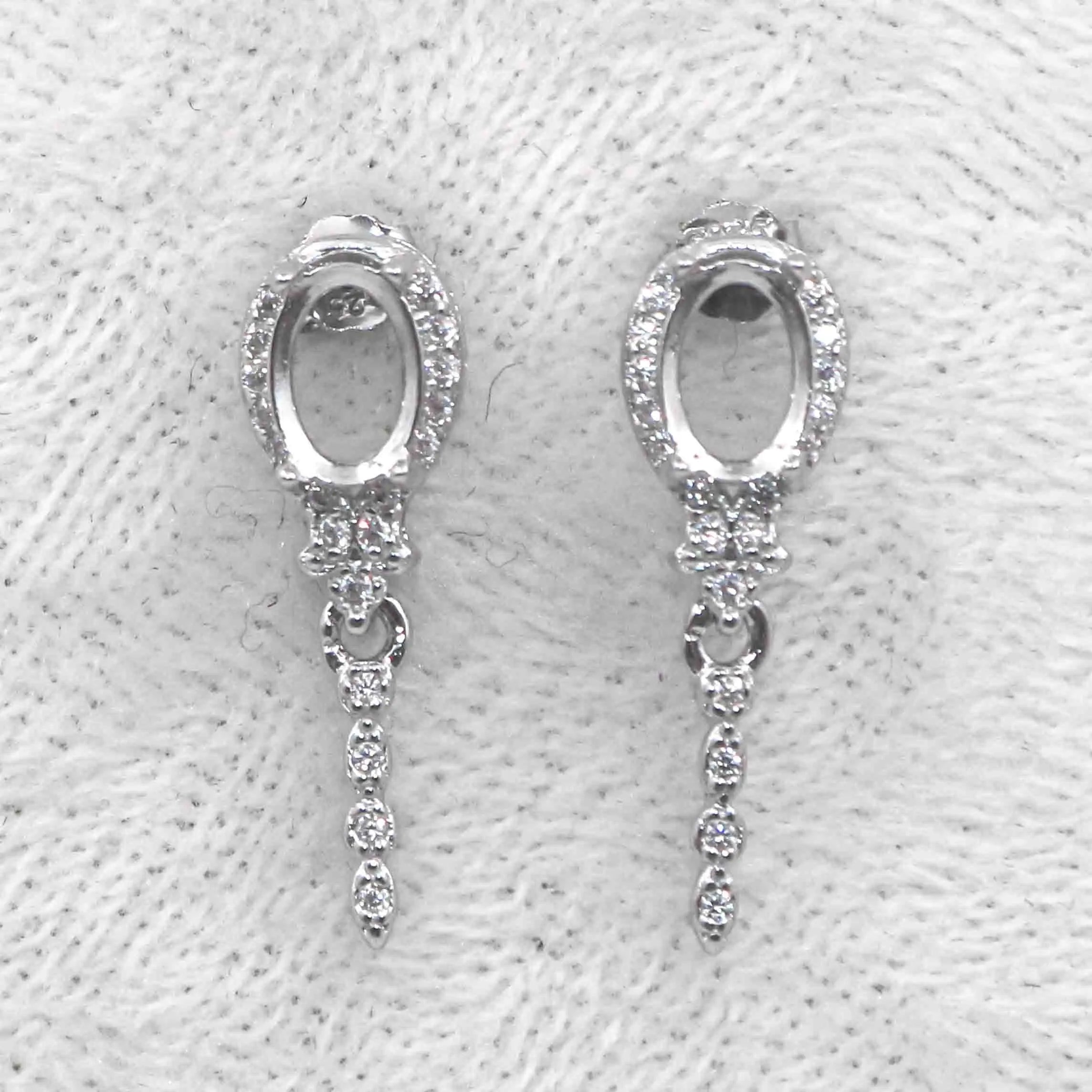 Sterling Silver 5*7mm Semi Mount Stud Eardrops Empty Frame Support Blank Setting S925 Base Without Center Stone DIY for Inlay