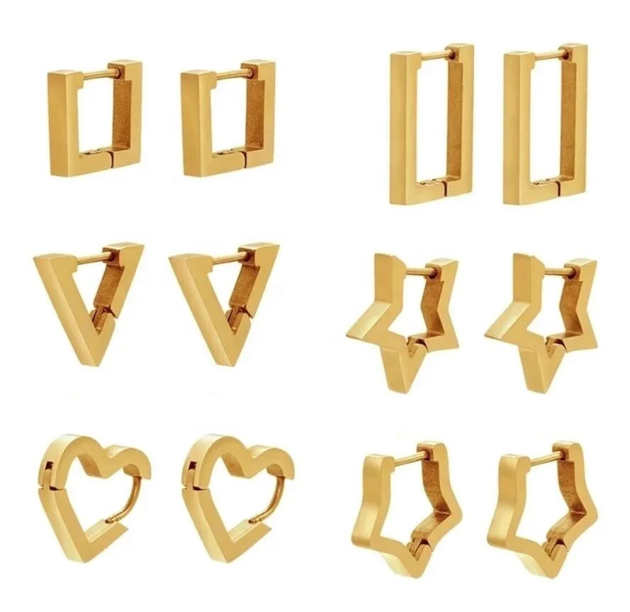 Geometric Polygon Stainless Steel Chunky Hoop Earrings Jewelry for Girls 14k Gold Plated Huggies Statement Earring