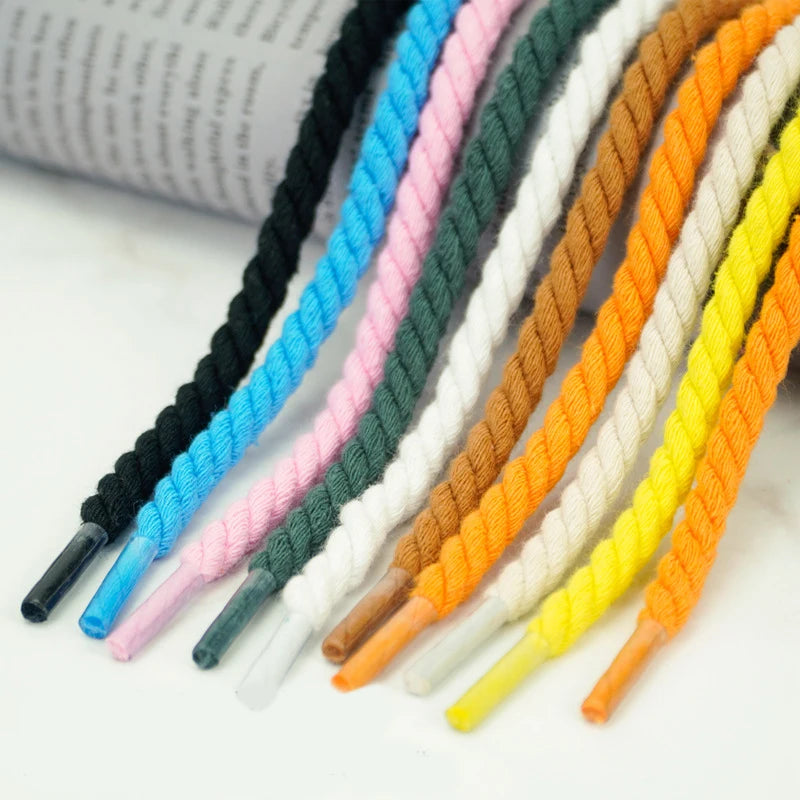 Quality 6mm Width 120-160cm Round Shoe Laces 12 Colors Rope Shoelaces for Sneakers Made of Cotton and Leather