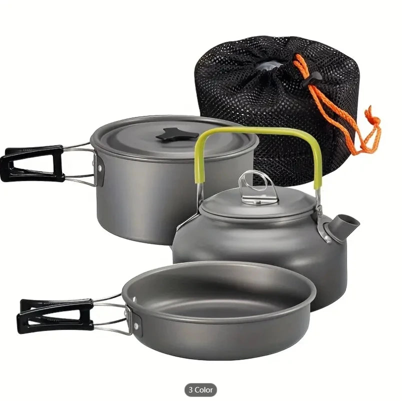9-Piece Outdoor Cookware Pot Set Roasting for 1-2 Persons Collapsible Camping Picnic Pots Non-Stick for Outdoor Indoor Cooking
