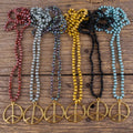 Fashion Bohemian Jewelry Women Boho 6mm Black Crystal Glass Knotted Necklace Metal Peace Pendant Necklace