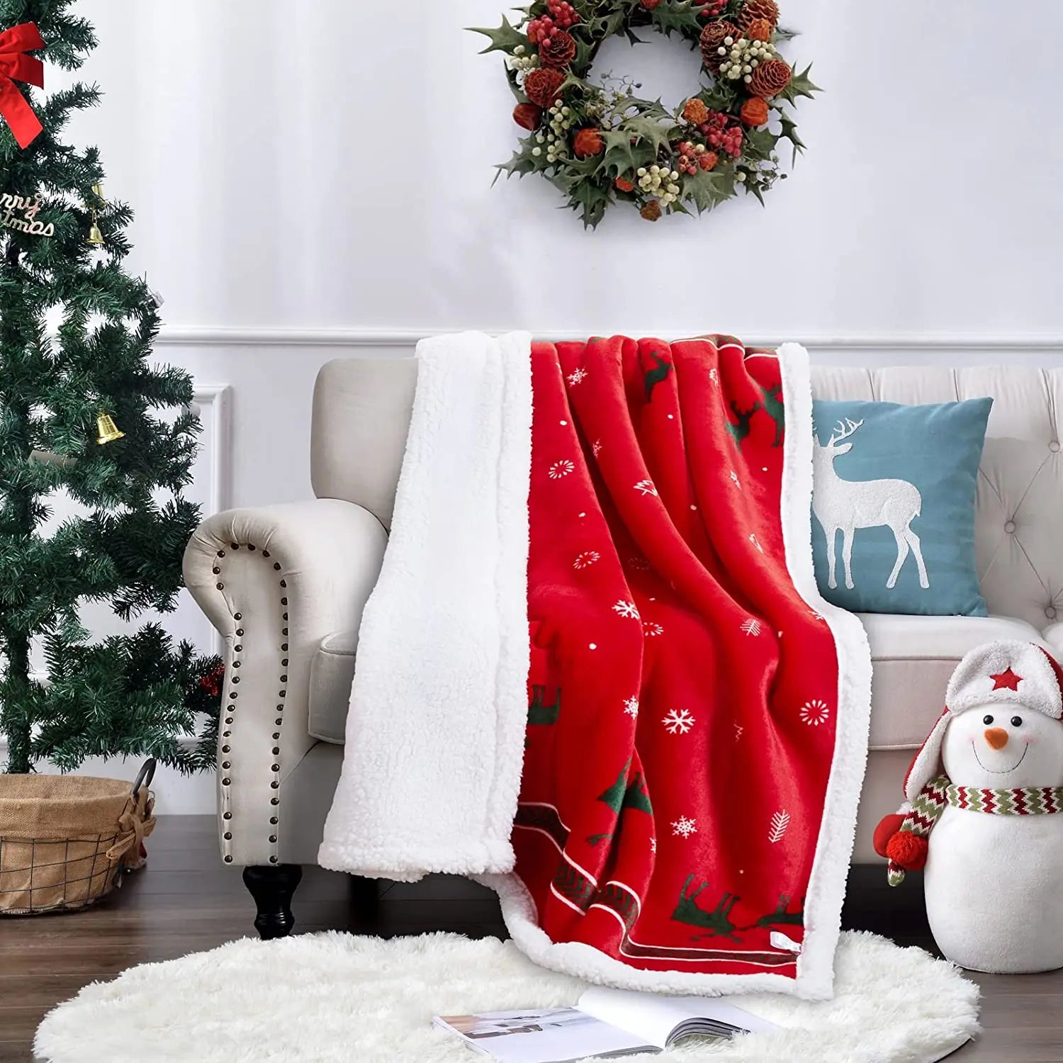 100% Polyester Luxury Printed Knitted Fuzzy Warm Plush Sherpa Fleece Throw Blanket Full Size Wholesale Christmas Holiday