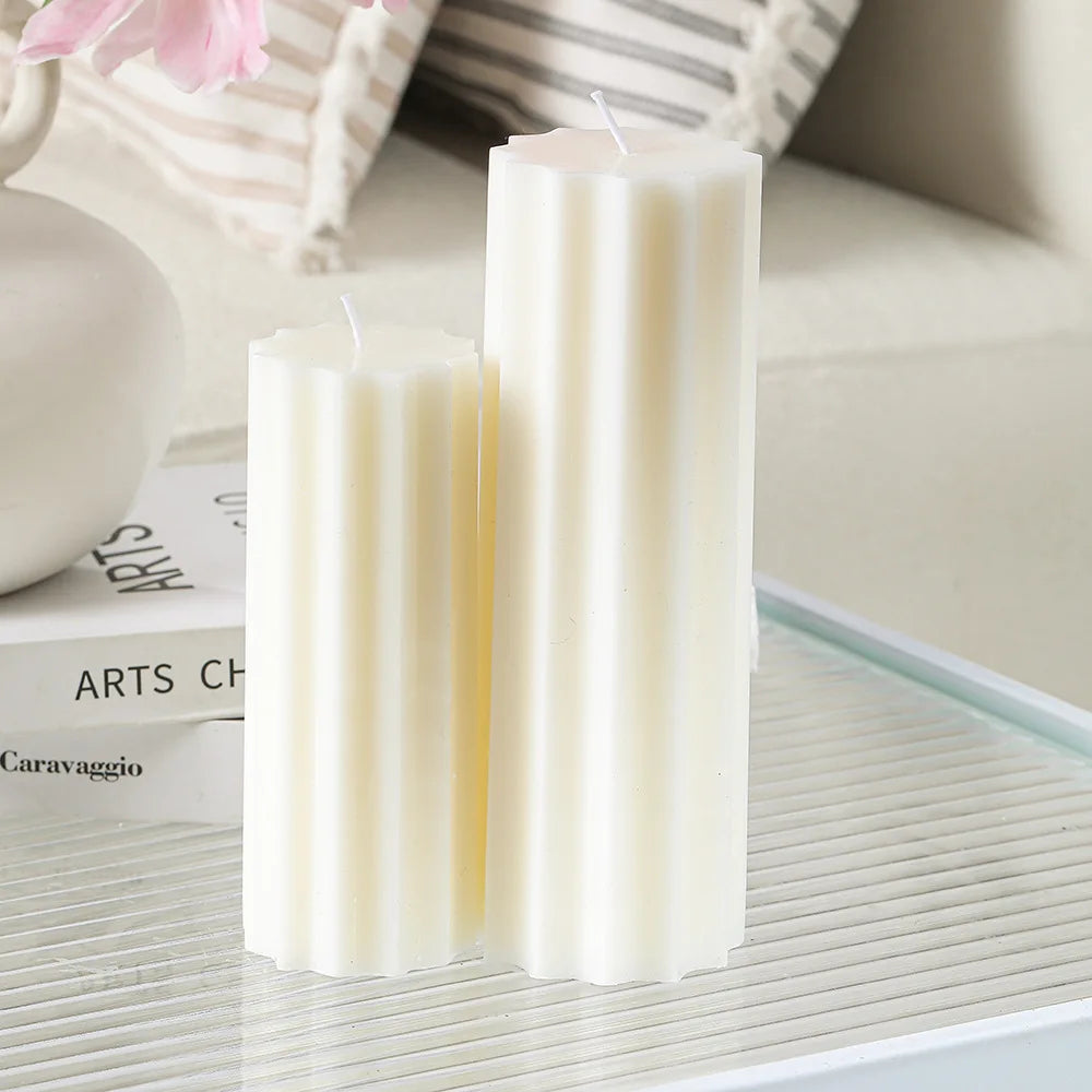 Custom Large Romantic Birthday Wedding Floor Unscented Ivory Columnar Pillar Candle Bulk Ribbed Thick Pillar Candles