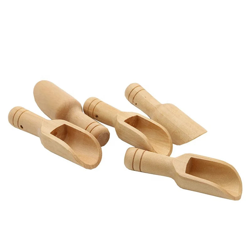 Wholesale Small Short Bamboo Wood Candy Buffet Spoon Cooking Measuring Mini Flat Wooden Scoops for Bath Salts