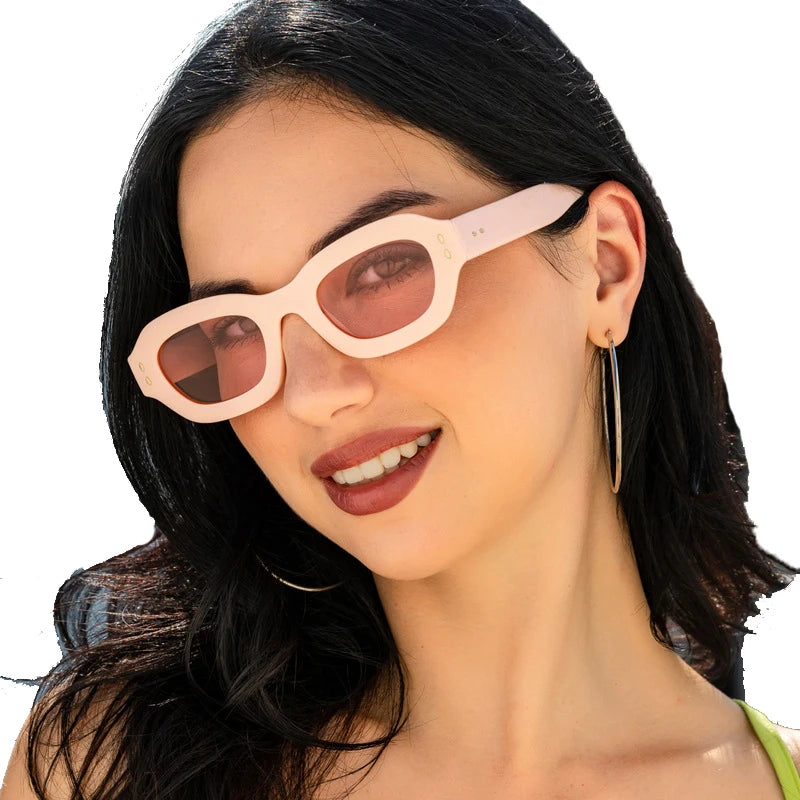 STORY OT-M365 Polygon Rectangle Shades Fashion Small Frame Rivet Sun Glasses UV400 Sunglasses for Women