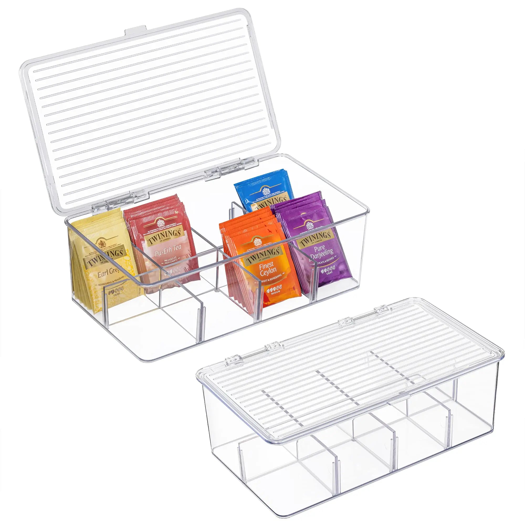 Pantry Plastic Stackable Tea Bag Organizer Storage Bin Box with Lid for Fridge Kitchen