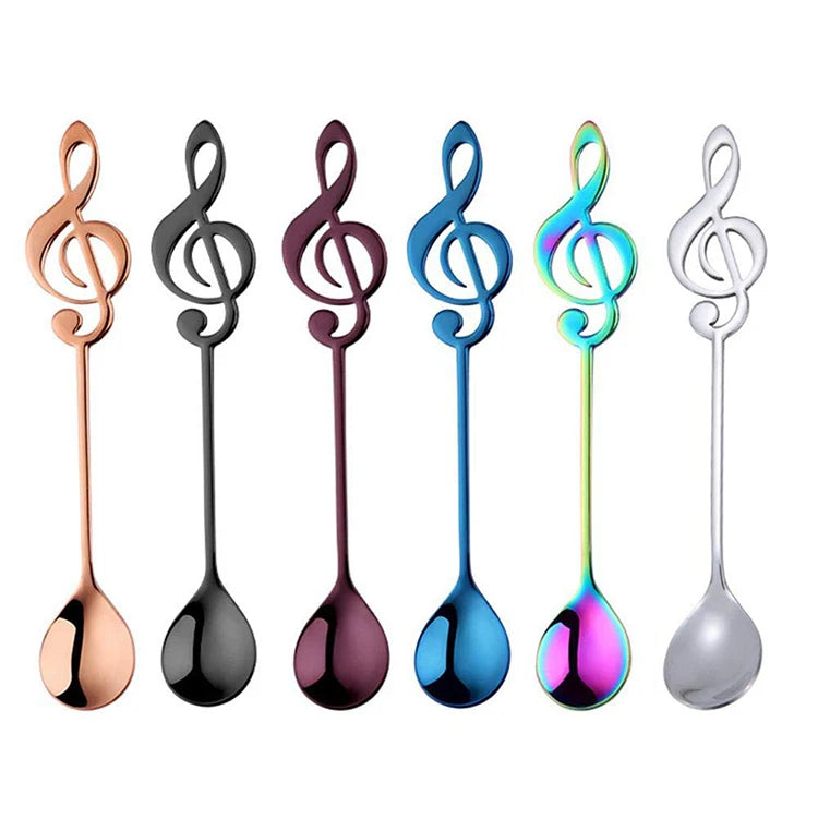 Stainless Steel  Music Notes Coffee Spoons Mixing Spoons Set Cold Drink Fruit Ice Cream Dessert Teaspoon Drinking Tools