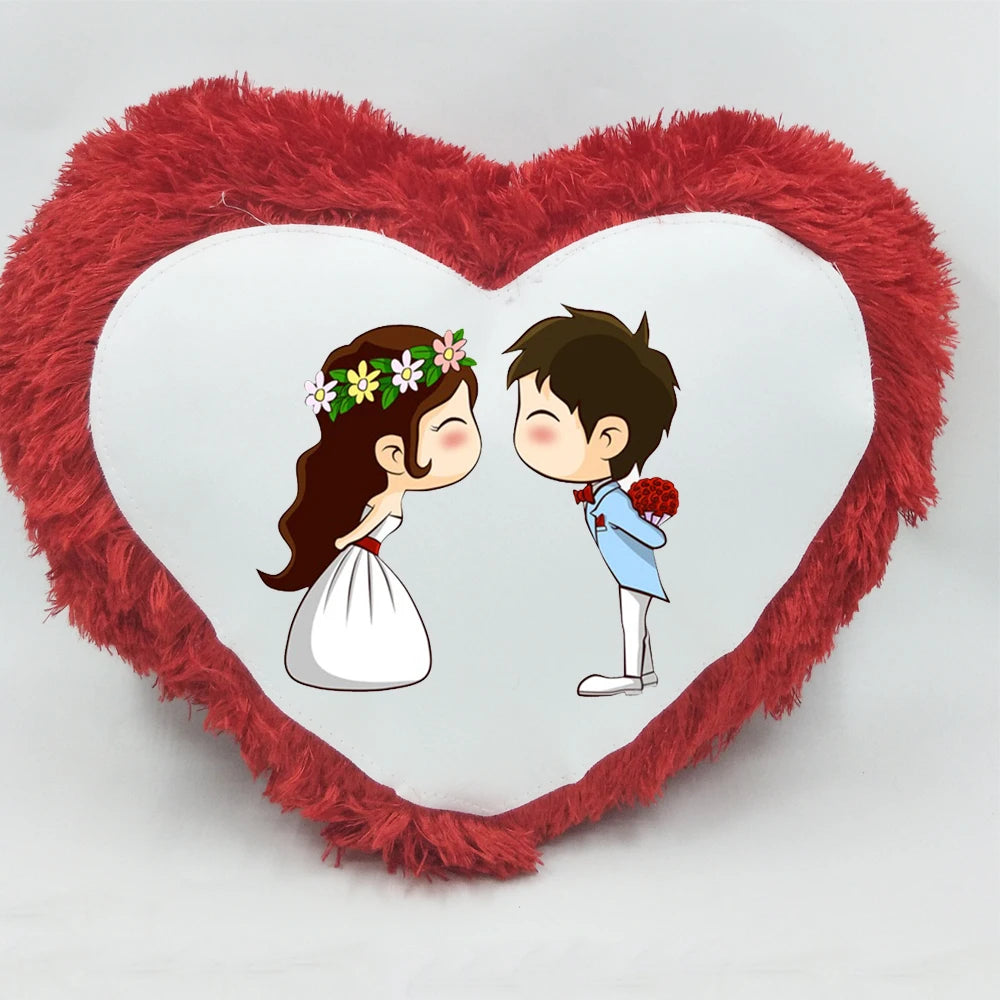Valentine's Gifts 40*35 cm Plain Woven Sublimation Heart Shape Plush Throw Pillow Case Red/Pink Eco-Friendly Customized Logo