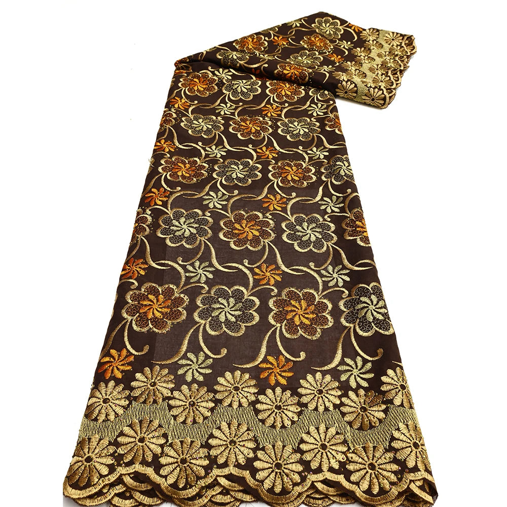 NI.AI Elegant Foliage Lace Fabric Swiss Voile Lace Fabric Colorful Cotton Lace Fabric Embroidery With Stones