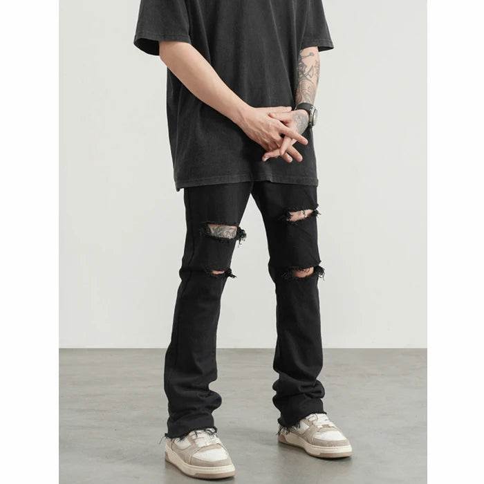 Custom Label Trousers for Men Drop Ship Boys Men Stock Pants Black Men s Ripped Skinny Jeans