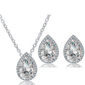 Luxury Double Water Drop Zircon 2pcs Jewelry Set Copper Earrings and Necklace for Wedding Party Engagement or Anniversary