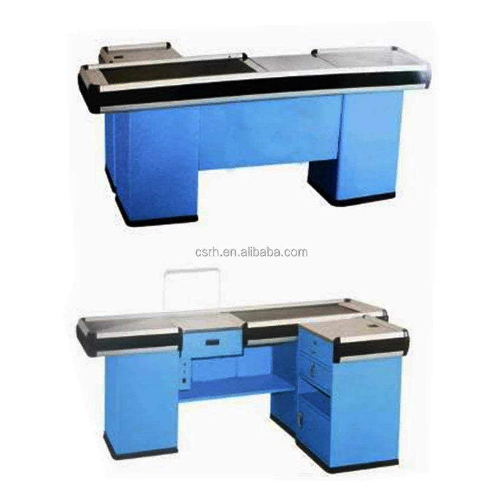 RH-CE003 2600*1150*950mm Checkout Counter for Supermarket   Checkout Counter With Conveyor Belt