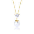 Fashion Jewelry14K Gold Plated 925 Sterling Silver Heart Shaped Zircon Pendent Pearl Necklace for Women Wedding Anniversary Gift