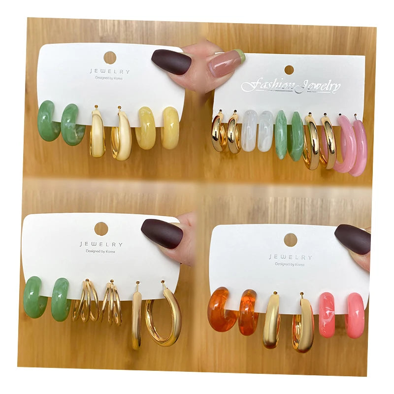 3Pcs/Set Fashion Acrylic C Shape Resin Earring Set for Women Jewelry Wholesale