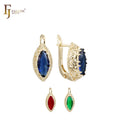 FJ Fallon Fashion Jewelry Clip-On Earrings Red Blue Green CZ Plated in 14K Gold Brass Based