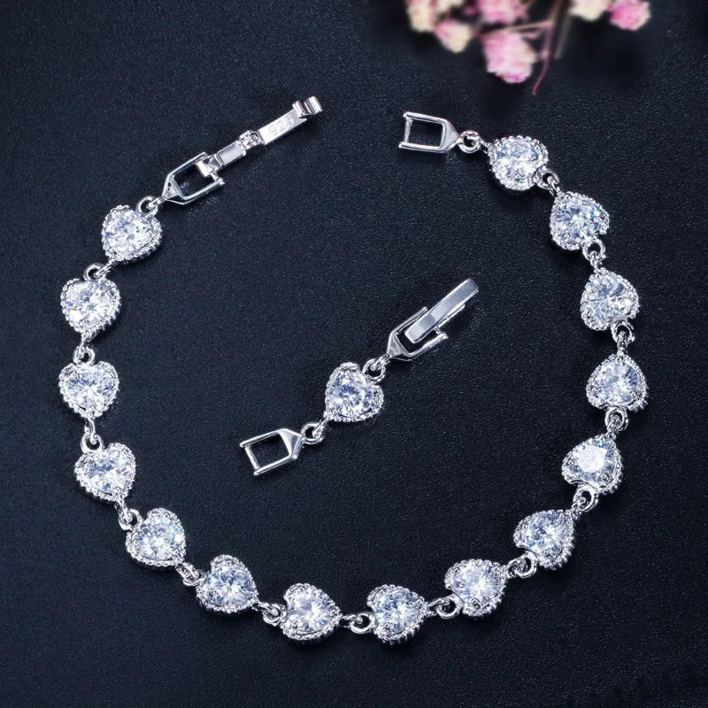 Luxurious Cubic Zirconia Elements Red Blue Crystal Austrian Fashion Jewelry Heart Charm Bangle Bracelets Valentine's Day Gift