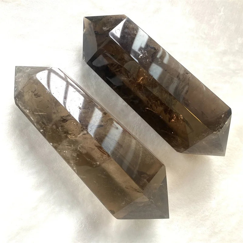 Wholesale natural big size smoky quartz crystal double terminated points tower for fengshui healing
