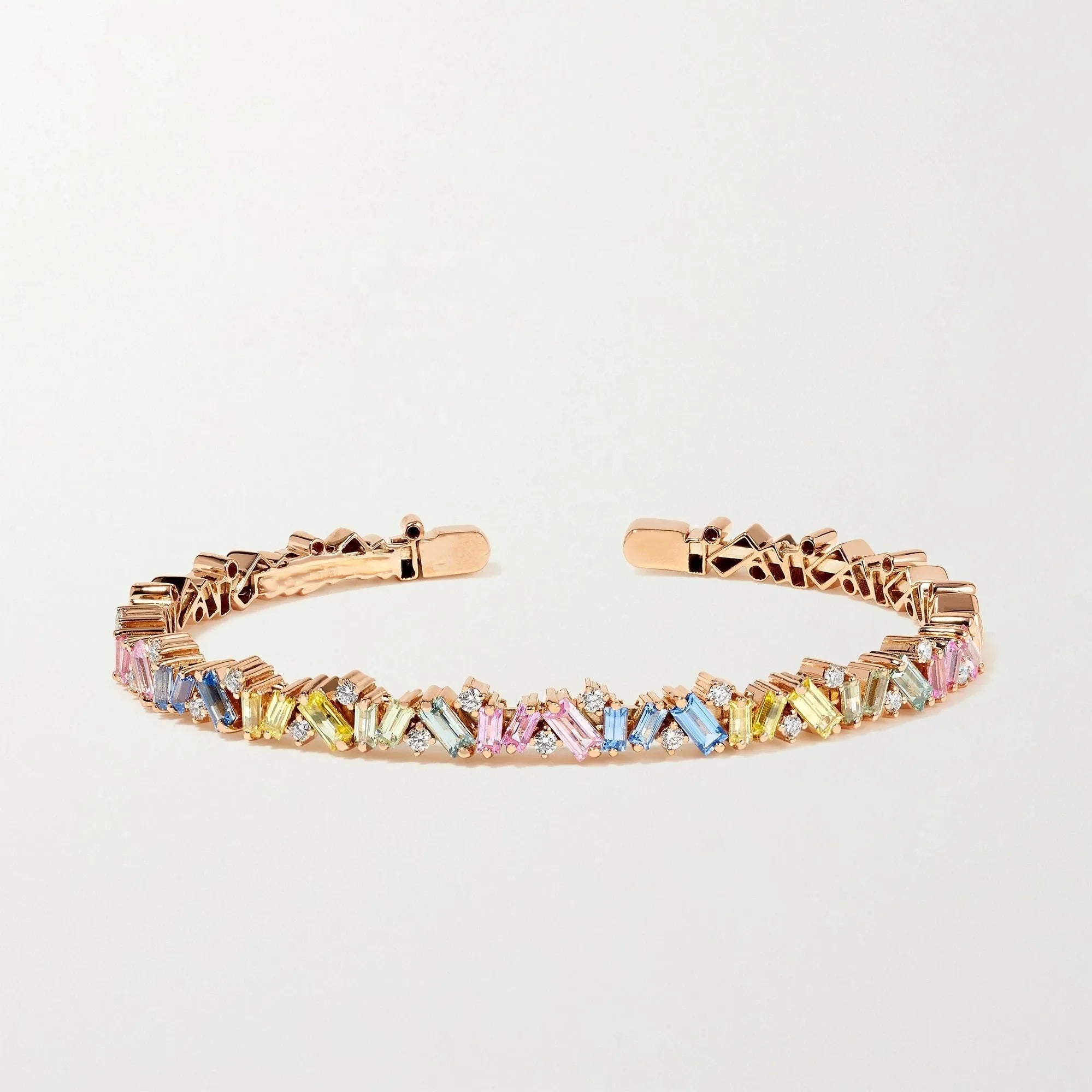 LOZRUNVE 925 Sterling Silver Cubic Zircon Luxury Rainbow Baguette Bangle Jewelry Women