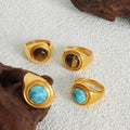 Hot Sale Good Price Stainless Steel 18K Gold Plated Round Shape Tiger Eye Turquoise Stone Rings for Women