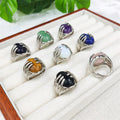 Hot Sale Adjustable Silver Plated Ring Oval Cab Crystal Natural Gemstone Opal Lapis Amethyst Ring Hand Hug Charms Rings for Girl