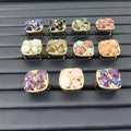 Unique Claw Setting Natural Stone Women Ring Shiny Zircon Crystal Rose Quartz Lapis Ring Real Gold Plated INS Hot Wedding Ring