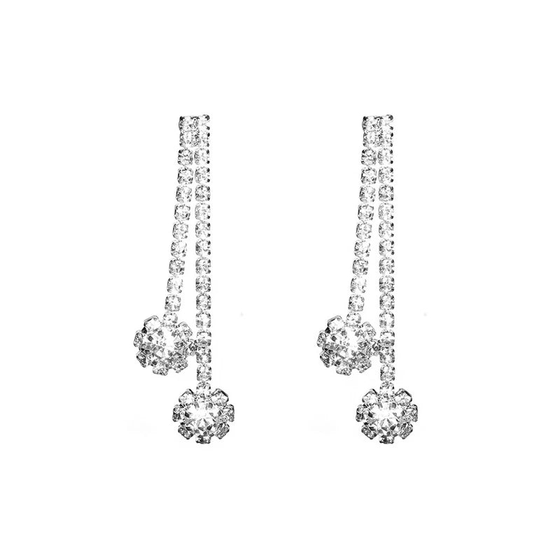 Hot Selling Trendy Unisex Huggie Earrings 18K Gold Plated Crystal Rhinestone Double Teardrop Long Drop Dangle
