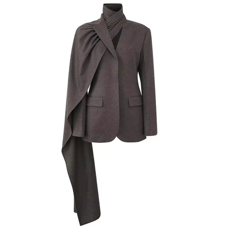 Wholesale 2026 Autumn/Winter New Fashionable and Personalized Scarves With Irregular Cutting Solid Color Suit Women's Coats