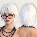 Short White Straight Layered Synthetic Wigs for Women Bob White Cosplay Party Anime Wig with Bangs Heat Resistant Natural Hair