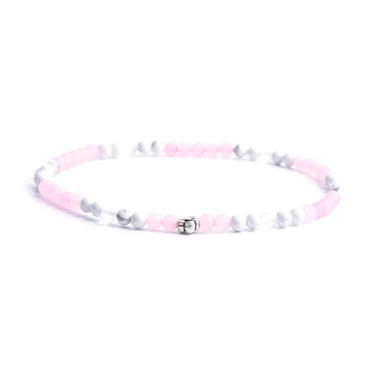 Handmade Adjustable 4MM Women Real Jade Rose Quartz Crystal White Howlite Natural Stone Gemstone Bead Bracelet