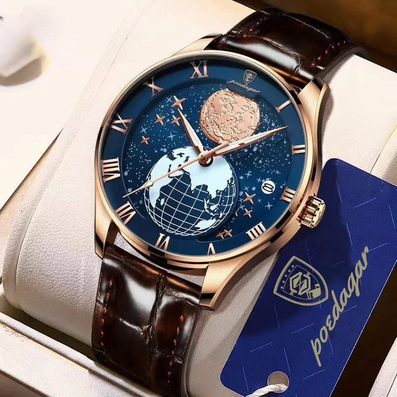 Fashion Quartz Leather Men Watch Top Clock POEDAGAR Waterproof Luminous Date Men's Wristwatch Casual Sport Steel Man Watches