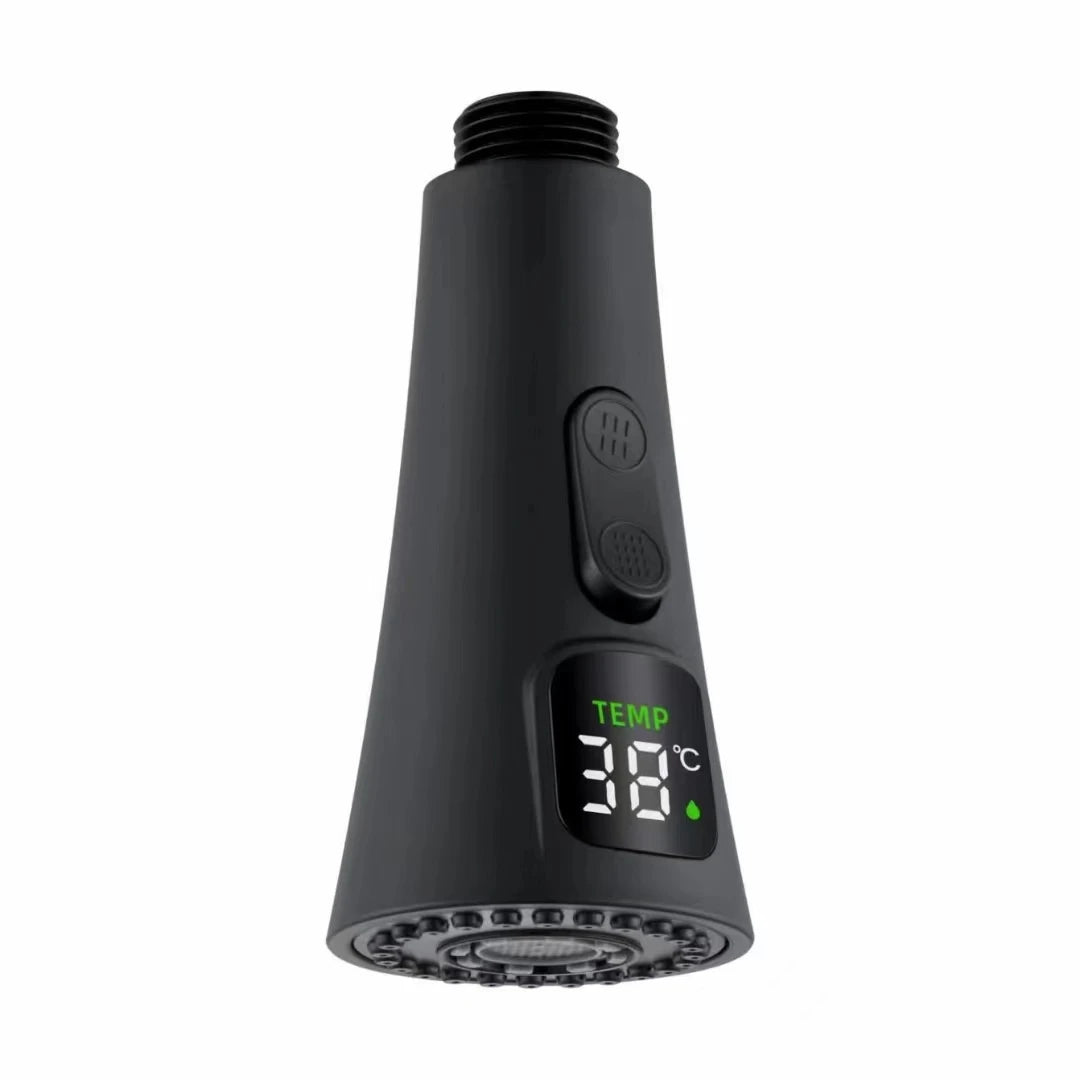Black Brushed Removable 2 Modes Universal Replacement Sprayer Kitchen Faucet Head LED Temperature Display Aerator Nozzle