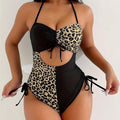 OEM/ODM Women's Triangle One-piece Swimsuit Contrast Color Leopard Print Halter Tie Waist Exposed Sexy Drawstring Swimwear
