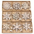 12PCS/Box Vintage Snowflake Christmas Wooden Pendants Ornaments Christmas Tree Ornaments Christmas Decorations Hanging Gifts