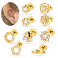 Hengsen Stainless Steel Cartilage Earrings CZ Flower Pentagram Externally Thread Flat Back Stud Earring Tragus Piercing Jewelry