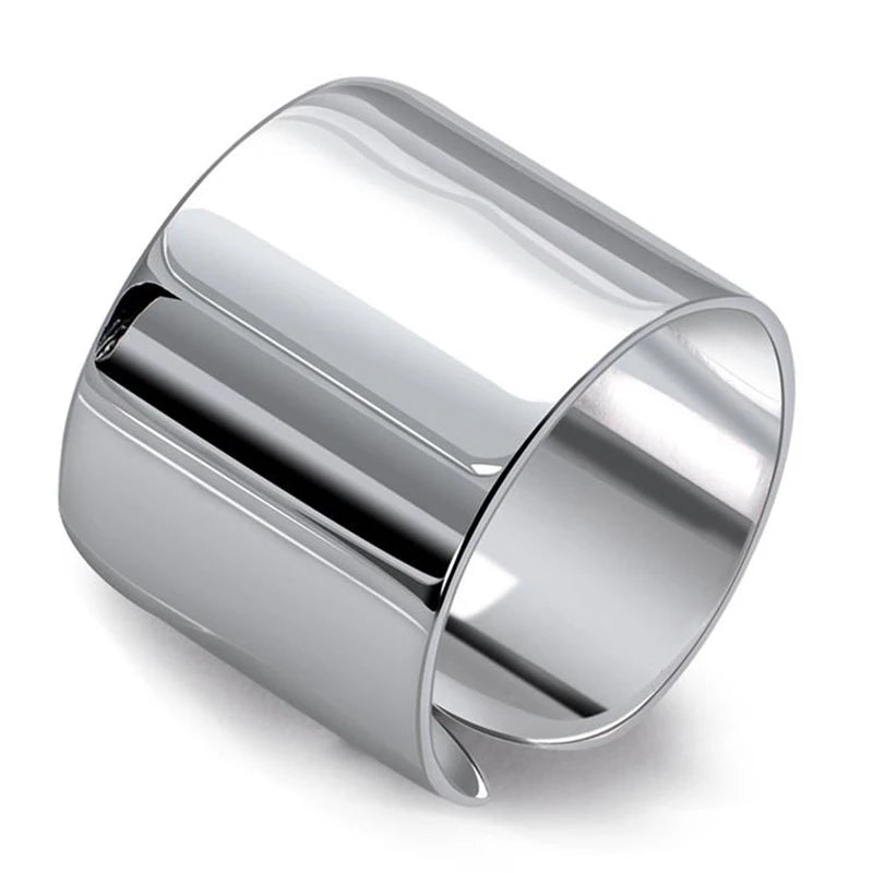 Wide Chunky Adjustable Silver Plated Rings Open Ring for Women Men Korean Jewelry