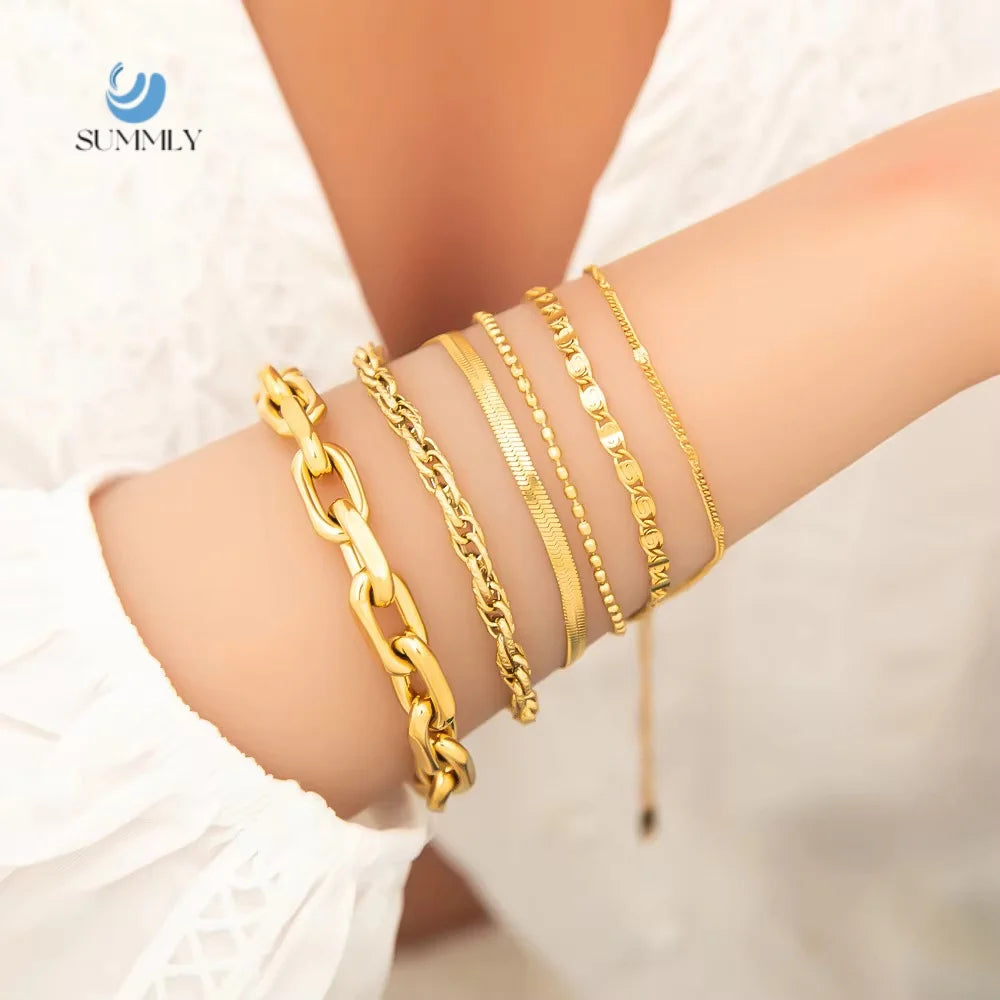 SUMMLY Wholesale Classic Trendy Multi Style 18K Gold Plated Stainless Steel Chain Bracelet Fashion Jewelry Manufacturer