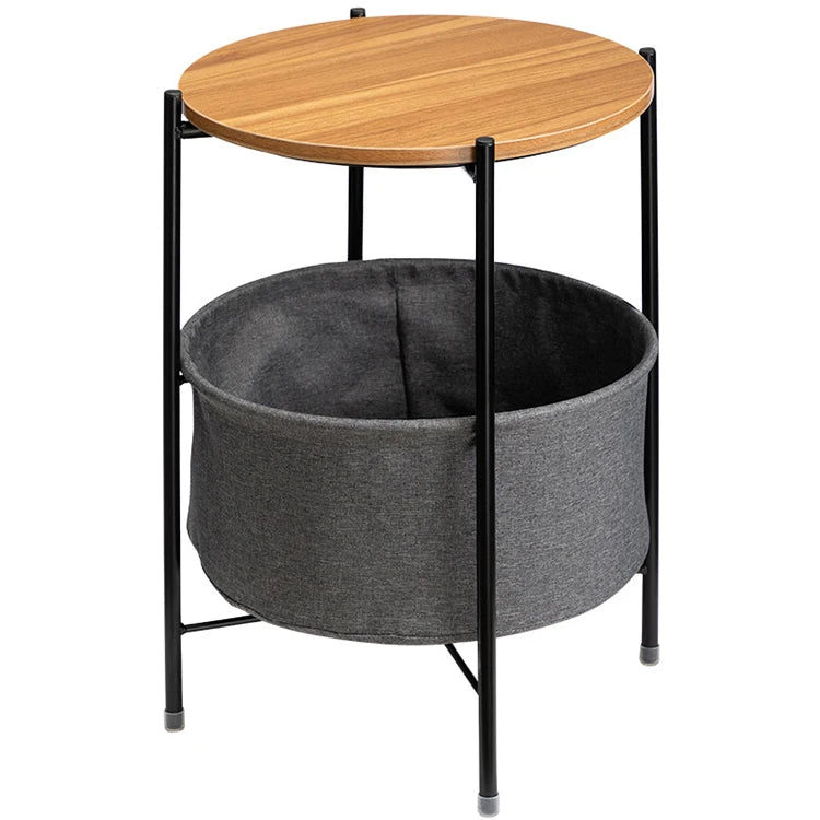 Home Office Indoor 2 Tier Round Wooden Mdf Top Round Side Table With Fabric Storage Basket