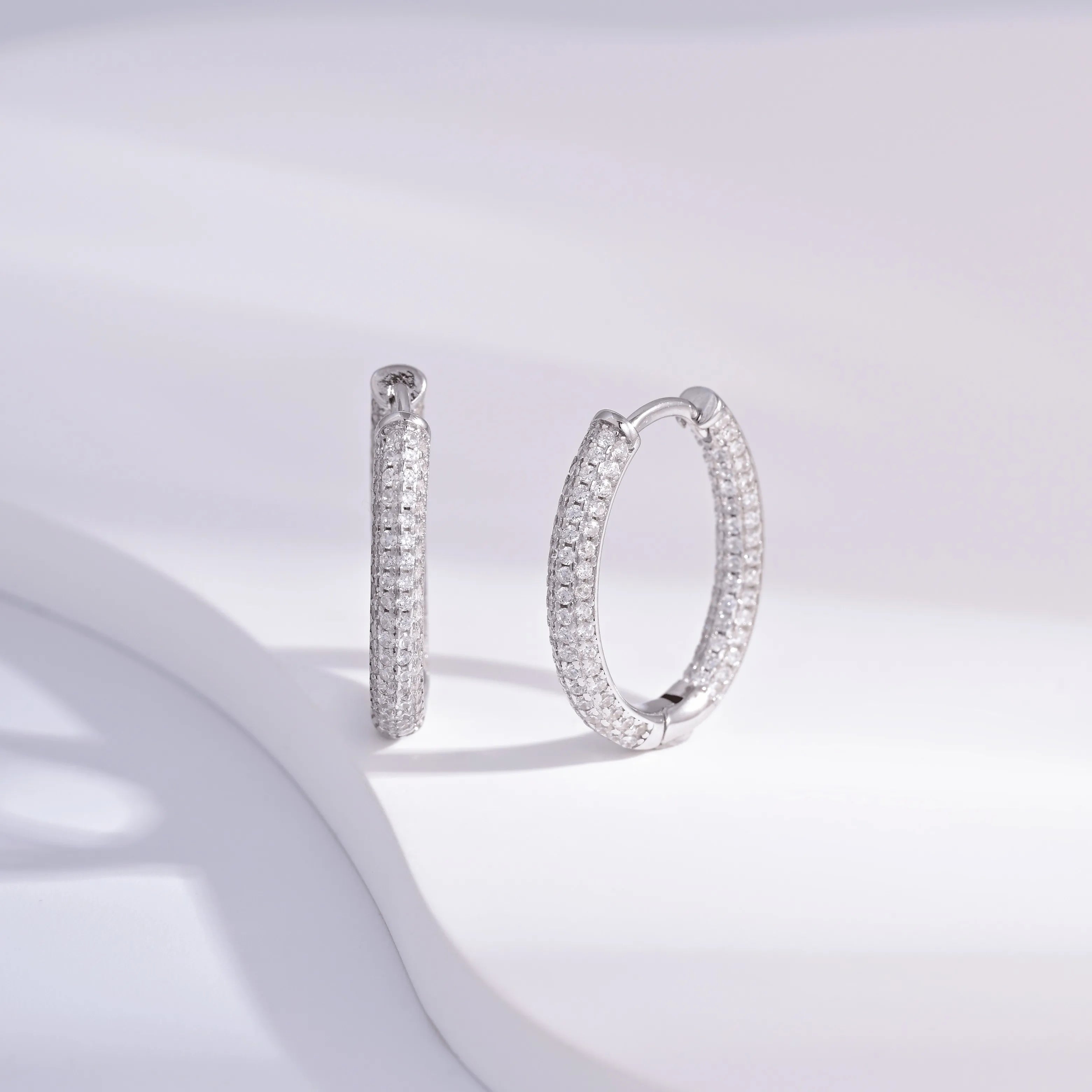Wholesale Earrings Jewelry Rhodium Plated Cubic Zirconia Round Huggie 925 Sterling Silver Fine Jewelry Earrings