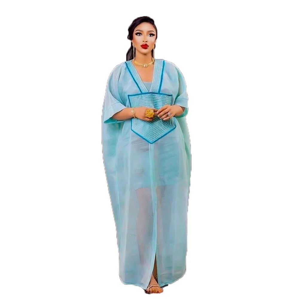 Bese African Dresses for Women Clothing Elegant Formal Loose Mesh Gauze African Traditional Dresses for Ladies Two-piece Dress