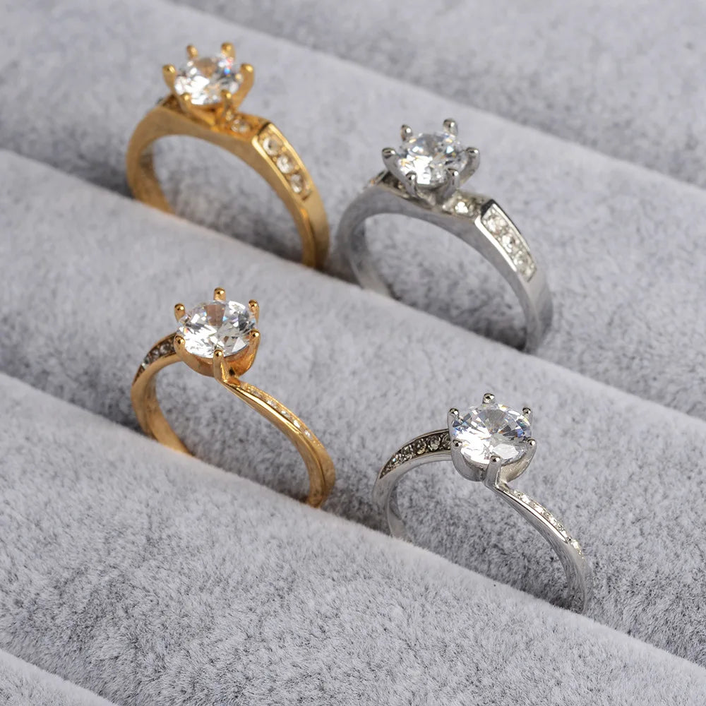 Anillos Acero Inoxidable Por Mayor Wholesale Fashion Stainless Steel Beautiful Stone Cubic Zirconia Diamond Engagement Rings
