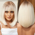 Short Straight Hair Women's Wig Blonde Root Platinum Gold White Bangs Artificial Hair Rose Net Matte Synthetic Fiber Bob Wig