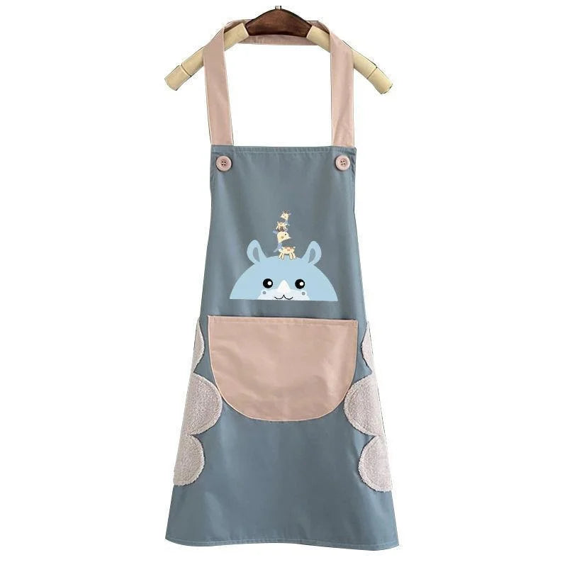 Women's 2025 New Model Kitchen Household Bib Waterproof Oil-Proof Cotton Hand Wiping Apron No-Wash Waist Workwear Catering Chefs