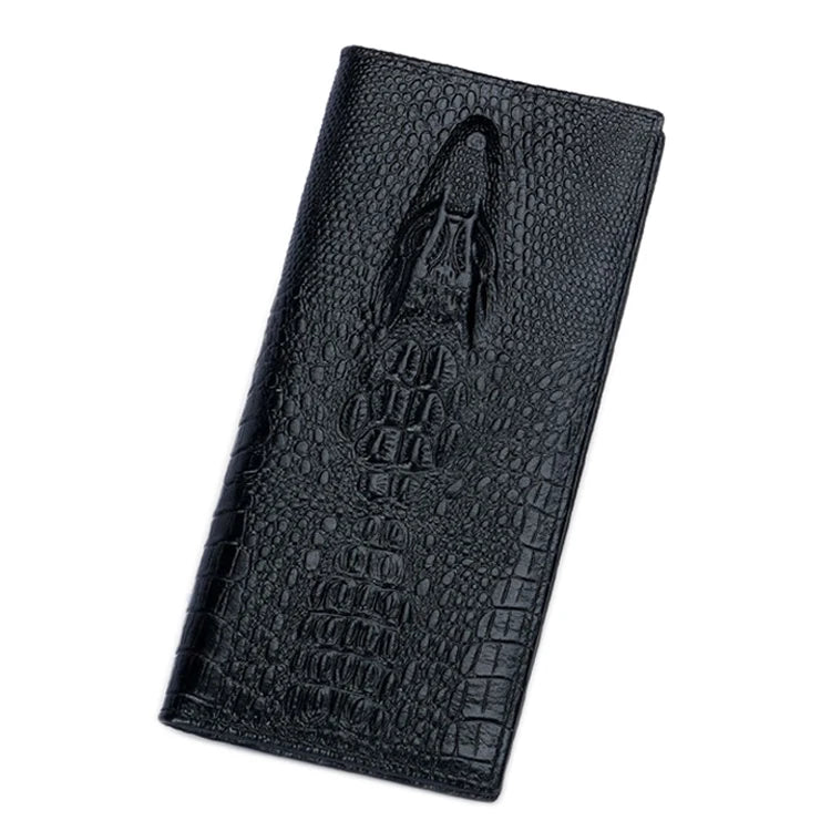 Black 3D Crocodile Pattern Genuine Leather Men Multifunctional Large Capacity Business Long Italy Wallet