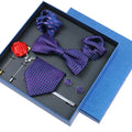 Exquisite Striped Pattern Multi-Color Polyester Necktie and Bow Tie Gift Box Set for Business Meetings