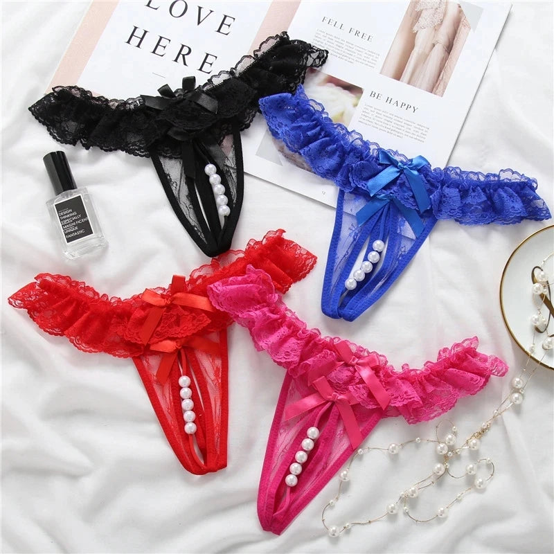 King Mcgreen Star Hollow Massage Pearl Sexy Panties Erotic Temptation Transparent Lingerie Girl Briefs Net Lace Underpants