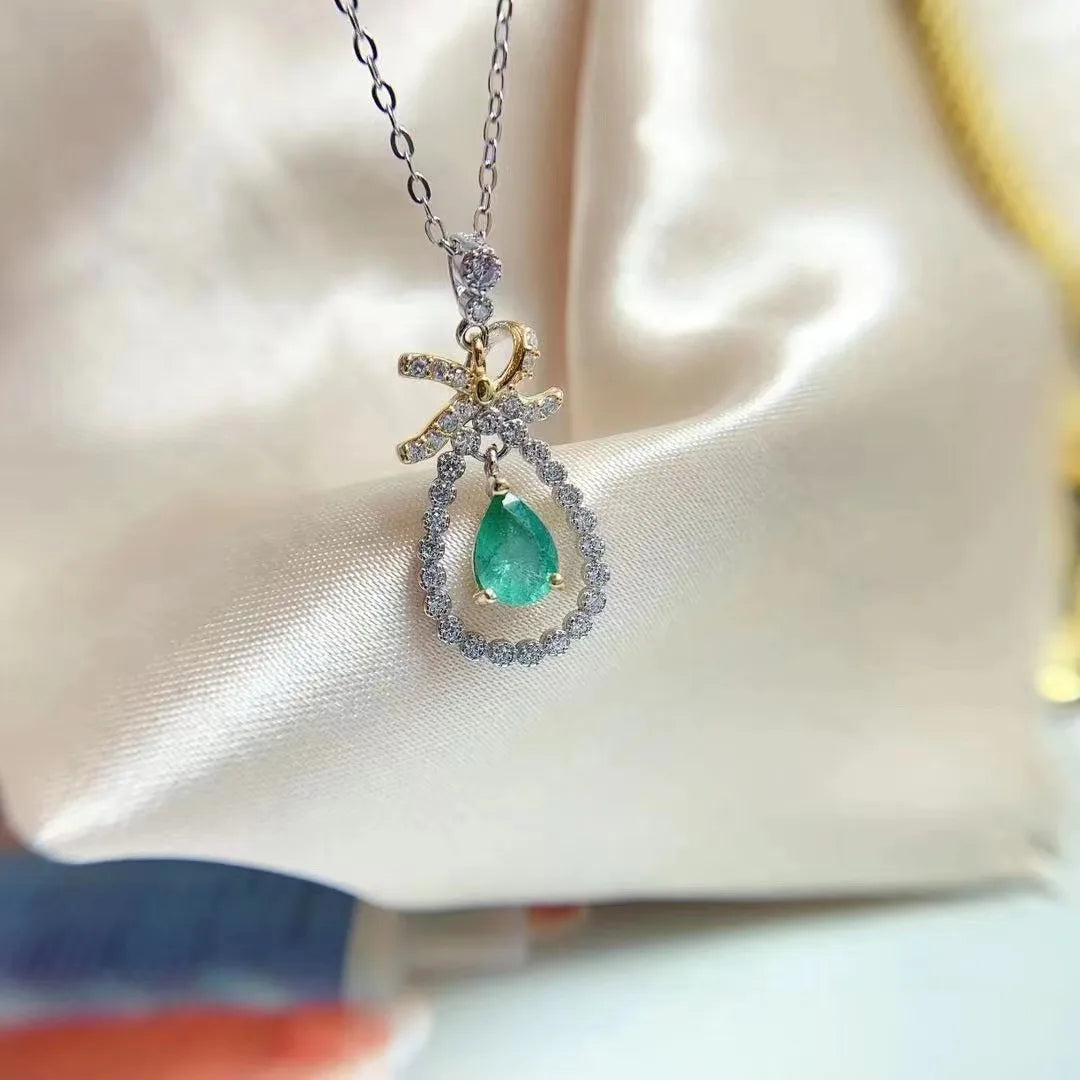 New Arrival Hot Popular Natural Emerald Zircon Pendant Necklace for Women GIA Certified Rhodium & Gold Plated Gift