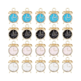 Enamel Alarm Clock Charm Mini Lifelike Miniature Time Clock Black White Alloy Charms for Jewelry Making Charms DIY